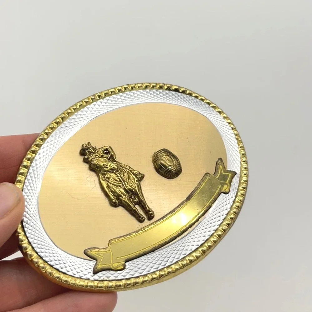 Oval Rodeo Cowboy Horse Barrel Racing Western Belt‎ Buckle Gold Silver Tone